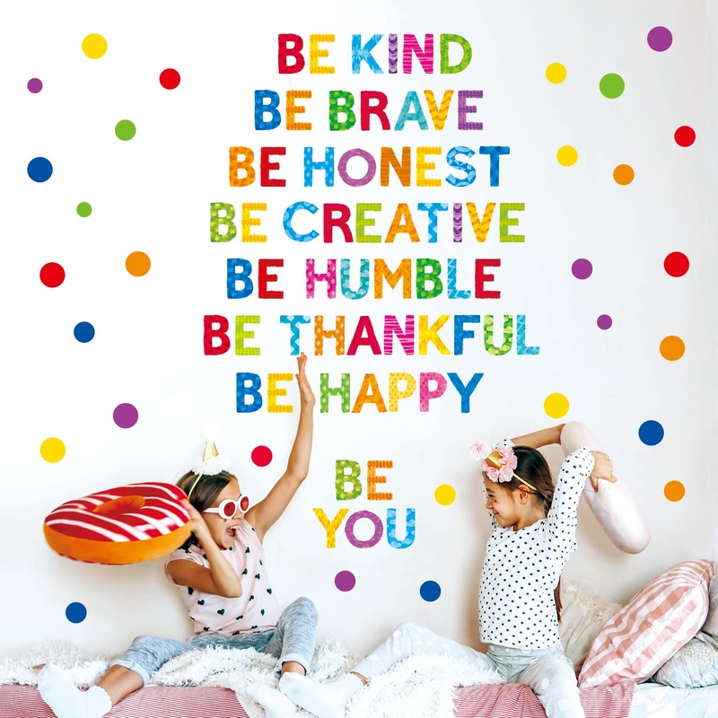 DECOWALL SG-2204 Be Kind Wall Stickers kids decal nursery decor peel and stick removable alphabet art girl room quotes baby dots colorful playroom inspirational words lettering art classroom party