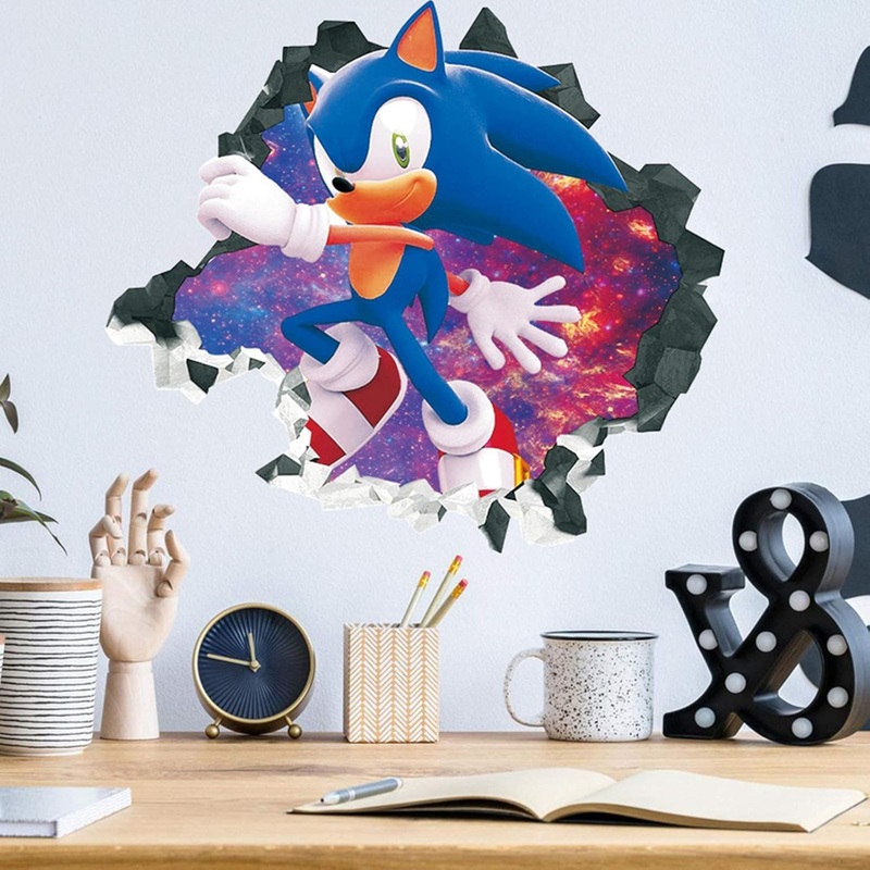 TGEJKIC Sonic The Hedgehog Cartoon 3D Broken Wall Stickers