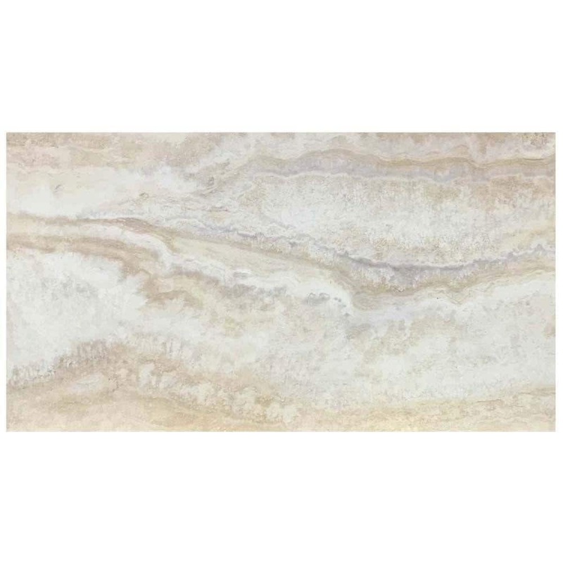 TrafficMaster Light Grey Travertine 4 MIL x 12 in. W x 24 in. L Peel and Stick Water Resistant Vinyl Tile Flooring (20 sqft/case) 221924U