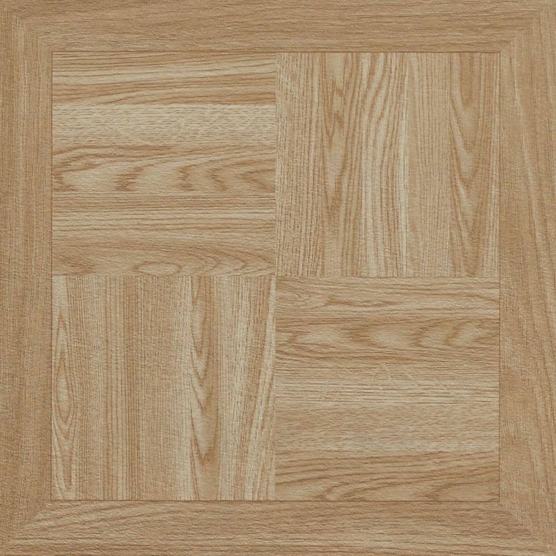 TrafficMaster Natural Wood Parquet 3 MIL x 12 in. W x 12 in. L Peel and Stick Water Resistant Vinyl Tile Flooring 30 Sq. Ft. TM101061