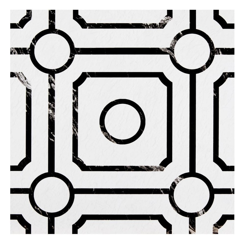 ACHIM Retro 12 in. W x 12 in. L Carrera Black/White Water Resistant Peel and Stick Vinyl Tile Flooring (20 sq. ft./case) RTFTV60920