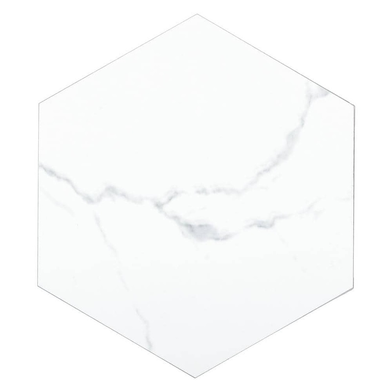 Lucida Surfaces BaseCore HEX White Marble 12 MIL x 5.75 in. W Waterproof Peel and Stick Vinyl Plank Flooring (21.5sqft/case) BC-934H