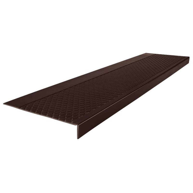 ROPPE Heavy Duty Raised Diamond Design Brown 12-1/4 in. x 48 in. Rubber Square Nose Stair Tread 48302P110