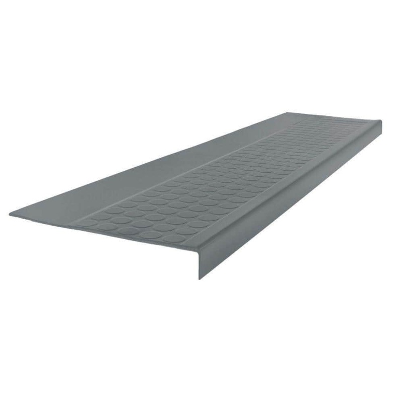 ROPPE Low Profile Raised Circular Design Dark Gray 12.5 in. x 48 in. Rubber Square Nose Stair Tread 48923P150