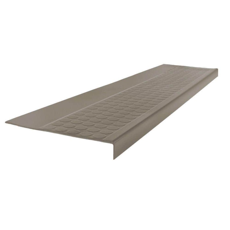 ROPPE Low Profile Raised Circular Design Pewter 12.5 in. x 48 in. Rubber Square Nose Stair Tread 48923P178