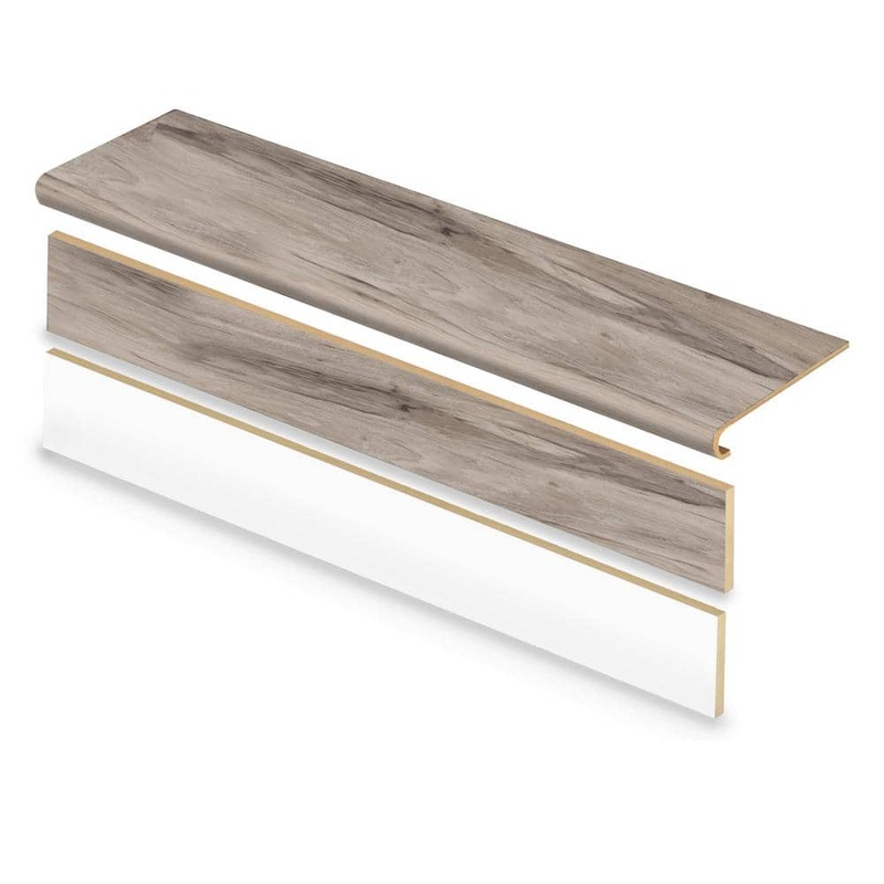 Cap A Tread Banff Gray Hickory 47 in. L x 12.15 in. W x 42.92 mm T Vinyl Overlay Stair Tread and Reversible Riser Kit 01C077389