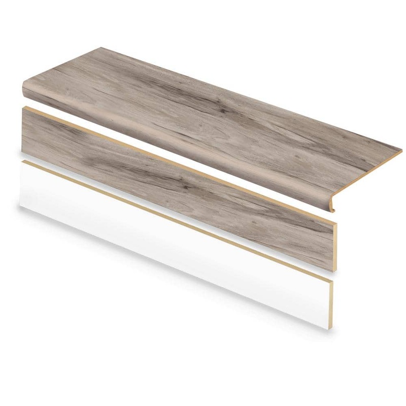 Cap A Tread Banff Gray Hickory 47 in. L x 12.15 in. W x 57.91 mm T Vinyl Overlay Stair Tread and Reversible Riser Kit 01CA77389