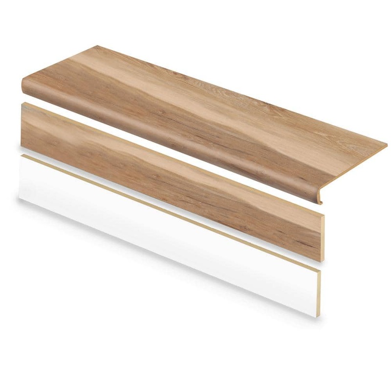 Cap A Tread Lathem Pine 47 in. L x 12.15 in. W x 2.28 in. T Vinyl Overlay Stair Tread and Reversible Riser Kit 01CA78005