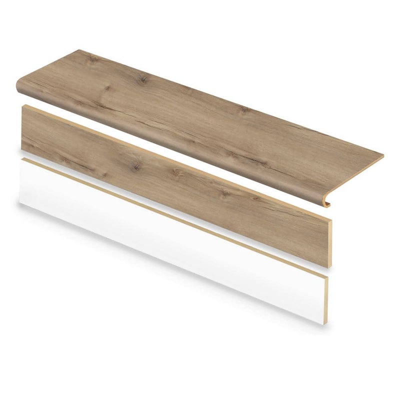 Cap A Tread Oakwood Terrace Oak 47 in. L x 12.15 in. W x 1.69 in. T Vinyl Overlay Stair Tread and Reversible Riser Kit 01C077398