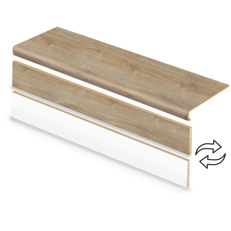 Cap A Tread Stella Oak 47 in. L x 12.15 in. W x 57.91 mm T Vinyl Overlay Stair Tread and Reversible Riser Kit 01CA77720