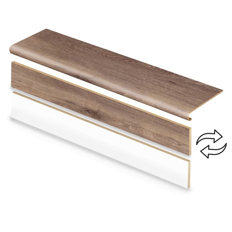 Cap A Tread Tanned Walters Oak 47 in. L x 12.15 in. W x 42.92 mm T Vinyl Overlay Stair Tread and Reversible Riser Kit 01C077677