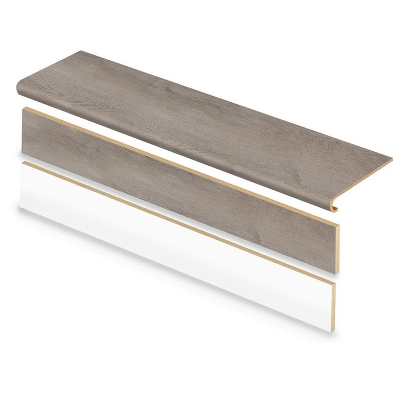 Cap A Tread Turin Gris 47 in. L x 12.15 in. W x 42.92 mm T Vinyl Overlay Stair Tread and Reversible Riser Kit 01C078001