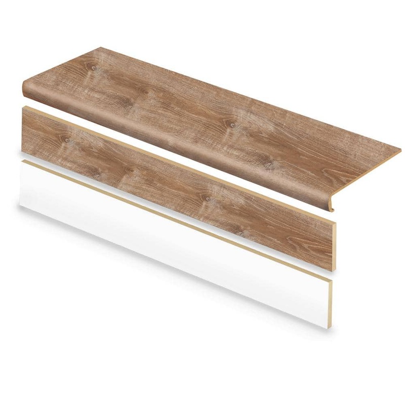 Cap A Tread Woodacres Oak 47 in. L x 12.15 in. W x 57.91 mm T Vinyl Overlay Stair Tread and Reversible Riser Kit 01CA73688