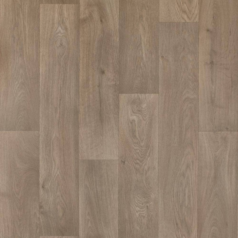 TrafficMaster Taupe Brown Oak Wood 10 MIL x 12 ft. Wide x Cut to Length Waterproof Vinyl Sheet Flooring U8205407K864P14