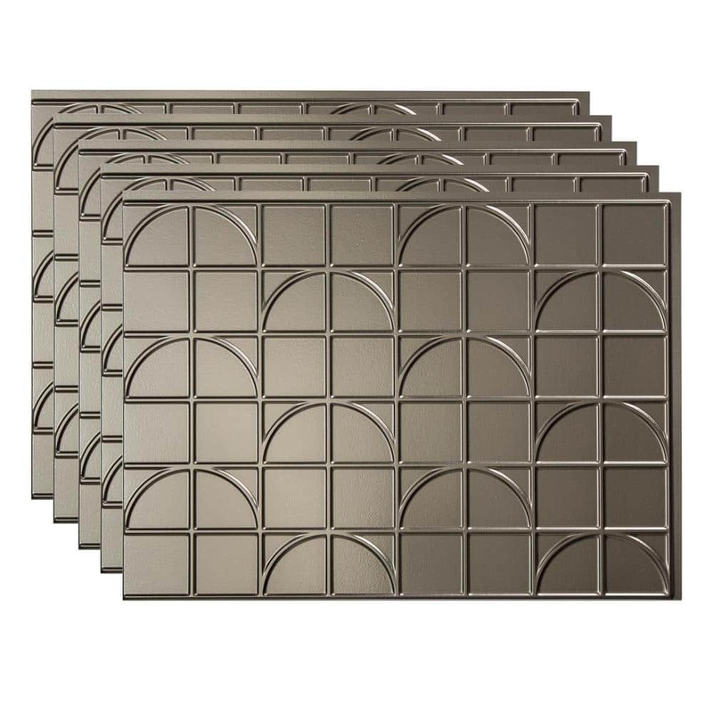 Fasade 18 in. x 24 in. Crescent Brushed Nickel Vinyl Backsplash Panel (Pack of 5) PB7629