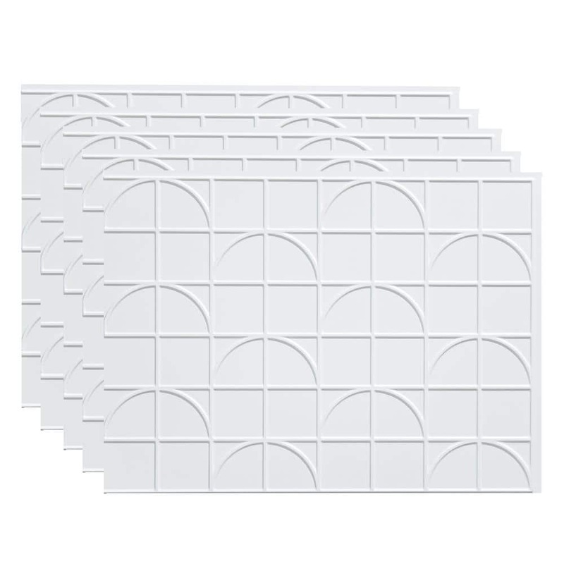 Fasade 18 in. x 24 in. Crescent Matte White Vinyl Backsplash Panel (Pack of 5) PB7601