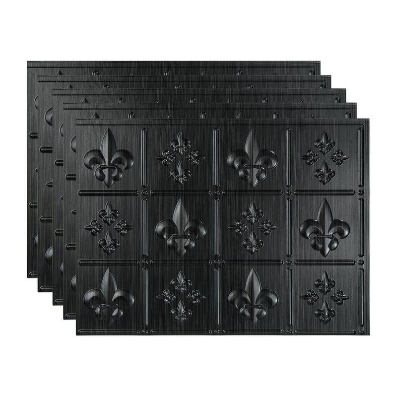 Fasade Brushed Onyx 18.25 in. x 24.25 in. Fleur-de-lis Vinyl Backsplash Panel in (5-Pack) PB6642