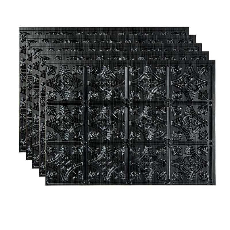 Fasade Brushed Onyx 18 in. x 24 in. Traditional #1 Vinyl Backsplash Panel (Pack of 5) PB5042