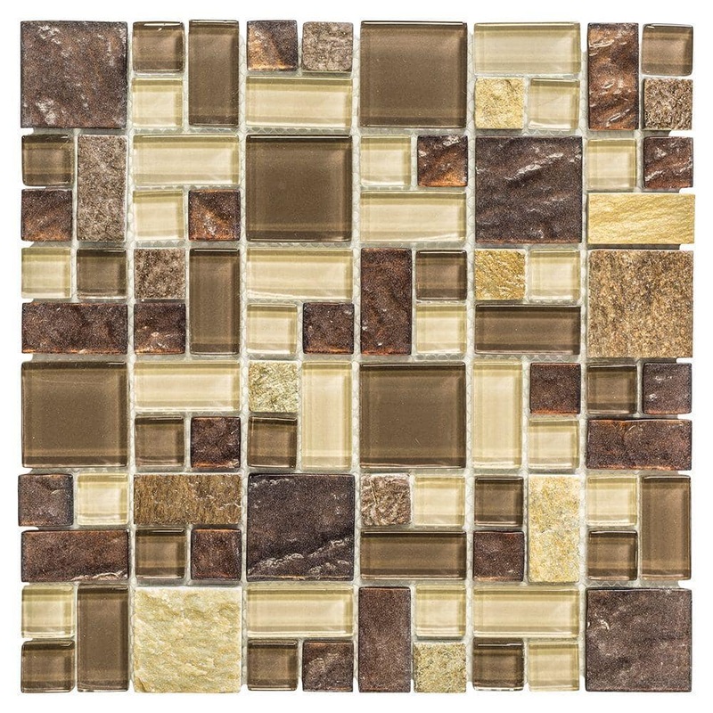 Jeffrey Court Native Ocean Brown 11.875 in. x 11.875 in. Square Mixed Glass and Slate Mosaic Tile (0.979 sq. ft./Each) 99650