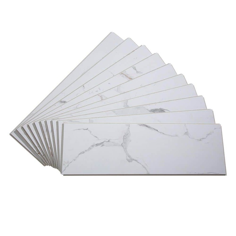 PALISADE Carrara Marble 22.8 in. L x 7.31 in. W Waterproof Adhesive No Grout Vinyl Wall Tile (11 sq. ft./Case) 54510