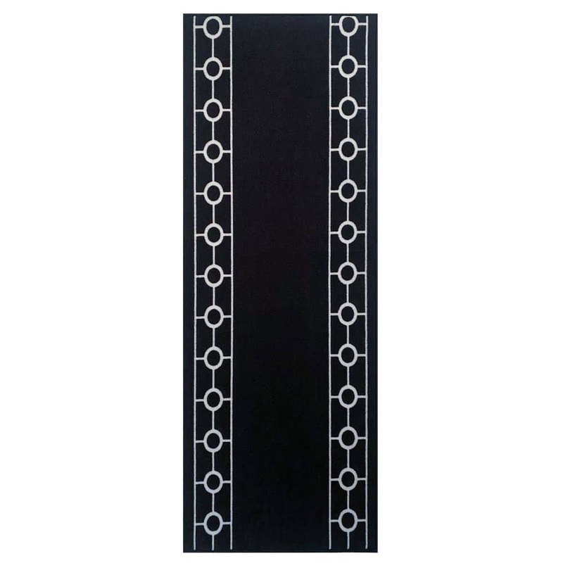 RugStylesOnline Chain Border Custom Size Black 96 in. x 26 in. Indoor Stair Treads Matching Runner Slip Resistant Backing RUN-9003-96X26