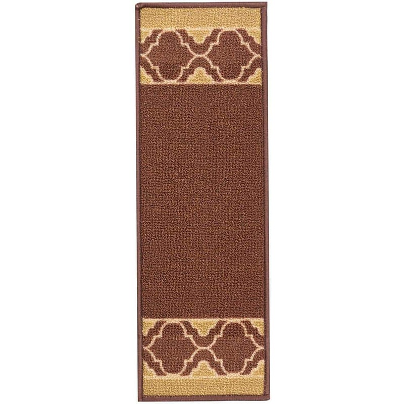 RugStylesOnline Trellis Border Brown  8.5 in. x 26 in. Indoor Carpet Stair Tread Cover Slip Resistant Backing (Set of 3) EHTBBRWN8X26-3
