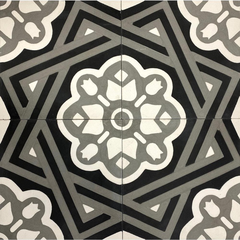 Unbranded KCT 03 Black, White, Grey 8 in. x 8 in. Regular Handmade Floor/Wall Cement Tile (7.11 sq. ft./Box) KCT3-261