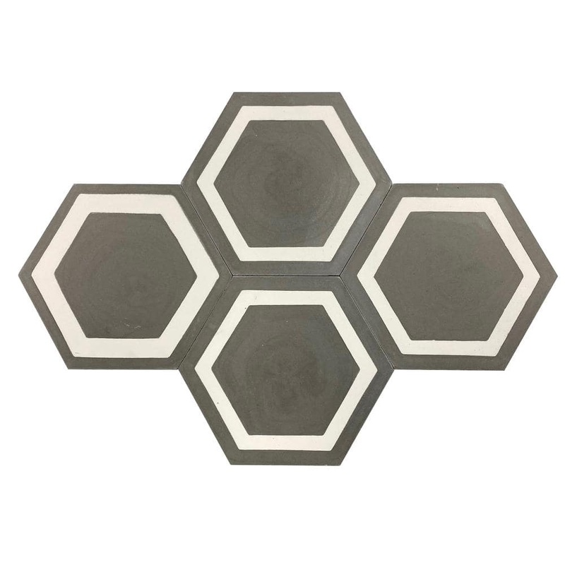 Unbranded KCT 04 White, Grey 8 in. x 9 in. Hexagon Handmade Floor/Wall Cement Tile (5.28 sq. ft./Box) KCT4-216