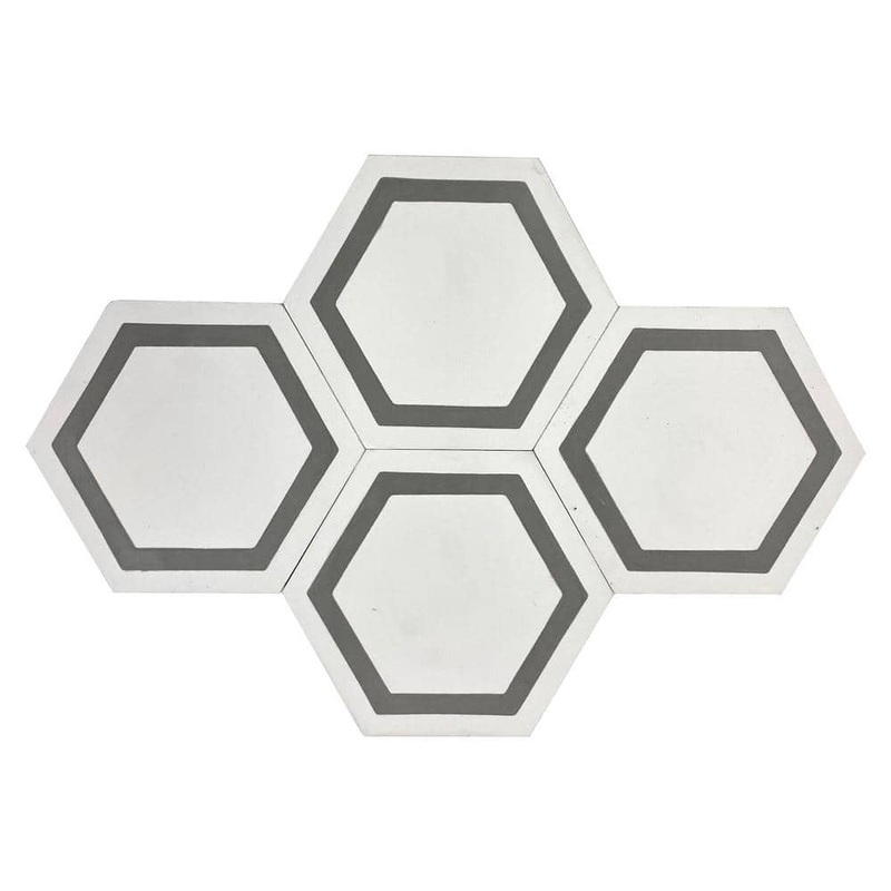 Unbranded KCT 05 White, Dark Grey 8 in. x 9 in. Hexagon Handmade Floor/Wall Cement Tile (5.28 sq. ft./Box) KCT5-223