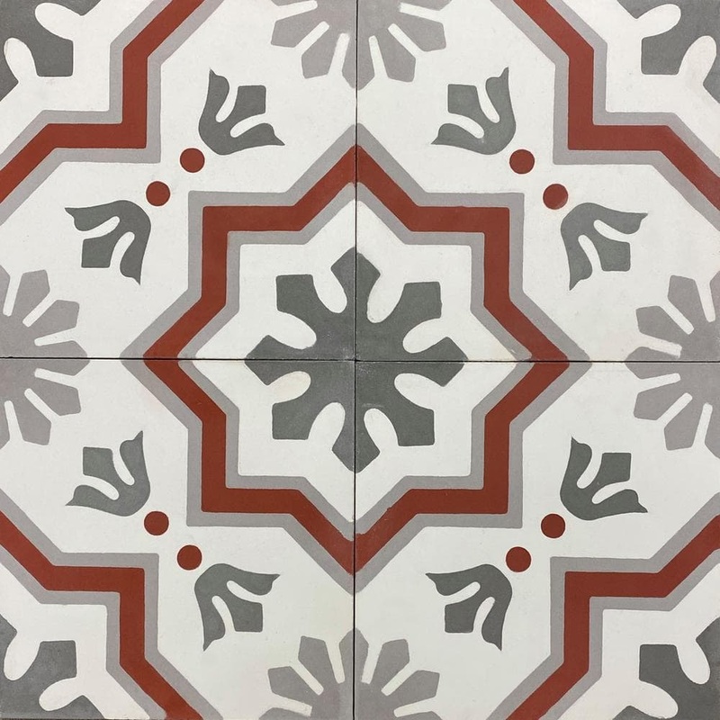Unbranded KCT 08 Maroon, White, Grey, Dark Grey 8 in. x 8 in. Regular Handmade Floor/Wall Cement Tile (7.11 sq. ft./Box) KCT8-230