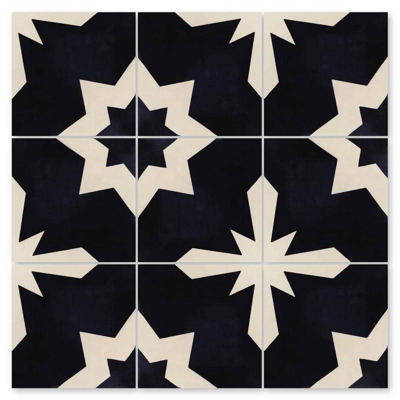 Villa Lagoon Tile 8 in. x 8 in. Comino B Black and Alabaster/Matte Cement Handmade Floor and Wall Tile (Box of 8/3.45 sq. ft.) SB20SQ12FR-CMNN2-S1-P8