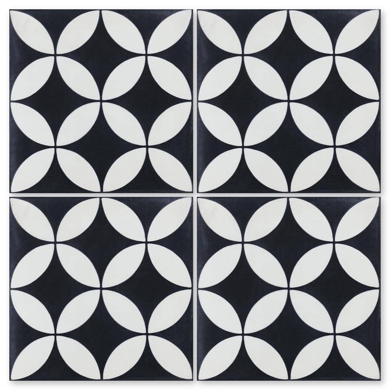 Villa Lagoon Tile Circulos B Black and White Evening 8 in. x 8 in. Cement Handmade Floor and Wall Tile (Box of 8 / 3.45 sq. ft.) SB20SQ12FR-CRCU2-S1-P8