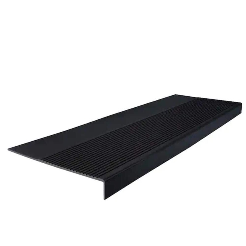 Wellco Light Duty Ribbed Design Black 9.84 in. x 48 in. Edging Stair Carpet Rubber Indoor Outdoor Stair Tread Cover STBR12232