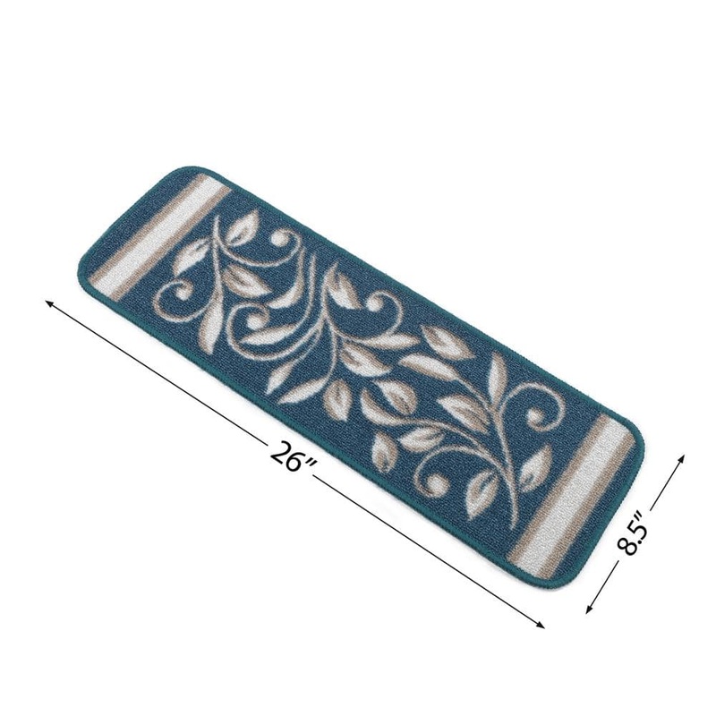 Beverly Rug Diego Blue 8.5 in. x 26 in. Floral Non-Slip Stair Tread Cover (Set of 8) HD-TRD10846-8PK