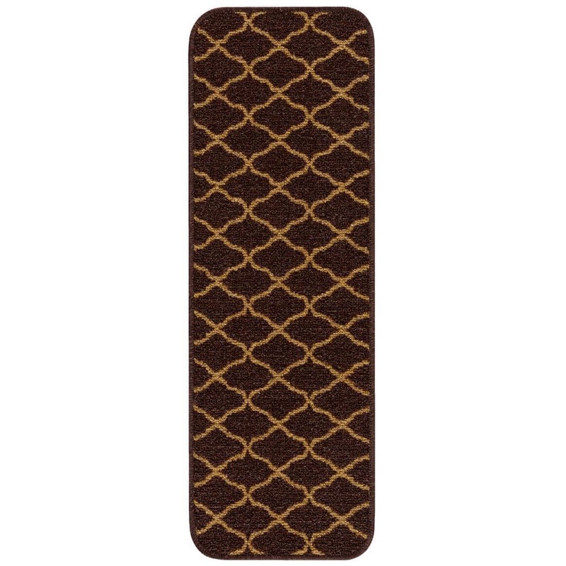 Beverly Rug Trellis Brown 26 in. x 8.5 in. Non-Slip Rubber Back Stair Tread Cover (Set of 8) HD-TRD10448-8PK