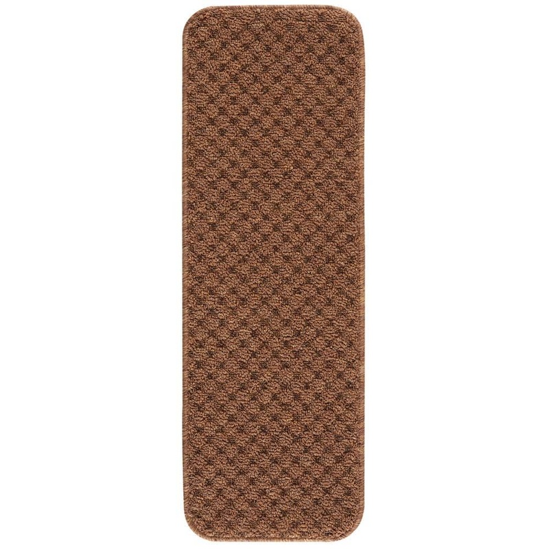 Beverly Rug Waffle Beige 26 in. x 8.5 in. Non-Slip Rubber Back Stair Tread Cover (Set of 15) HD-TRD10144-15PK