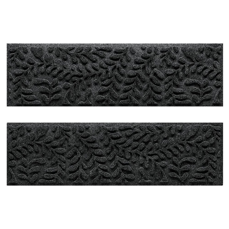 Bungalow Flooring Waterhog Boxwood 8.5 in. x 30 in. PET Polyester Indoor Outdoor Stair Tread Cover (Set of 4) Charcoal 20561541