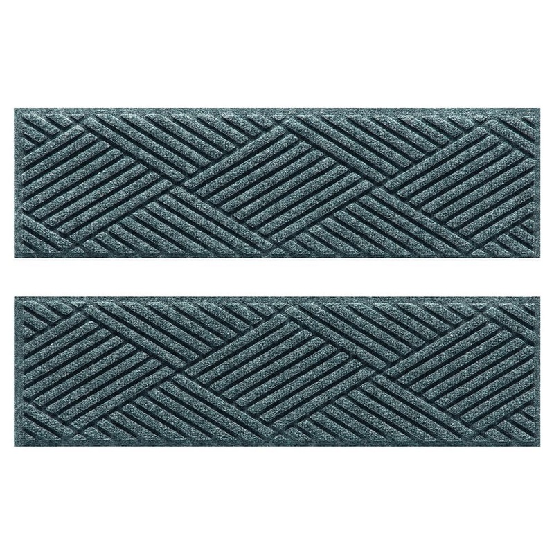 Bungalow Flooring Waterhog Diamonds 8.5 in. x 30 in. PET Polyester Indoor Outdoor Stair Tread Cover (Set of 4) Bluestone 20487581
