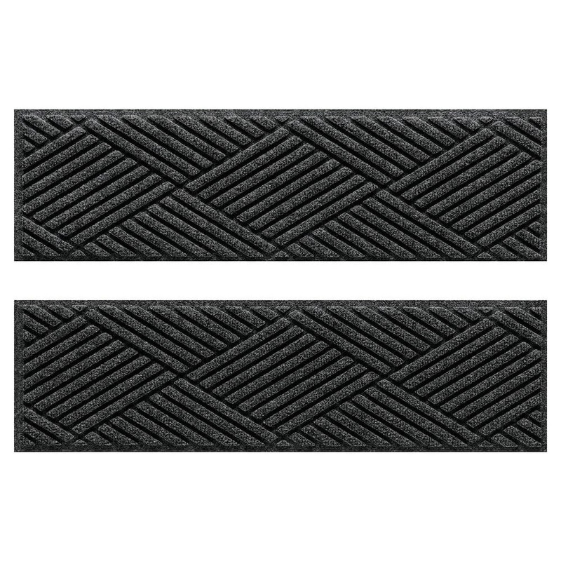 Bungalow Flooring Waterhog Diamonds 8.5 in. x 30 in. PET Polyester Indoor Outdoor Stair Tread Cover (Set of 4) Charcoal 20487541