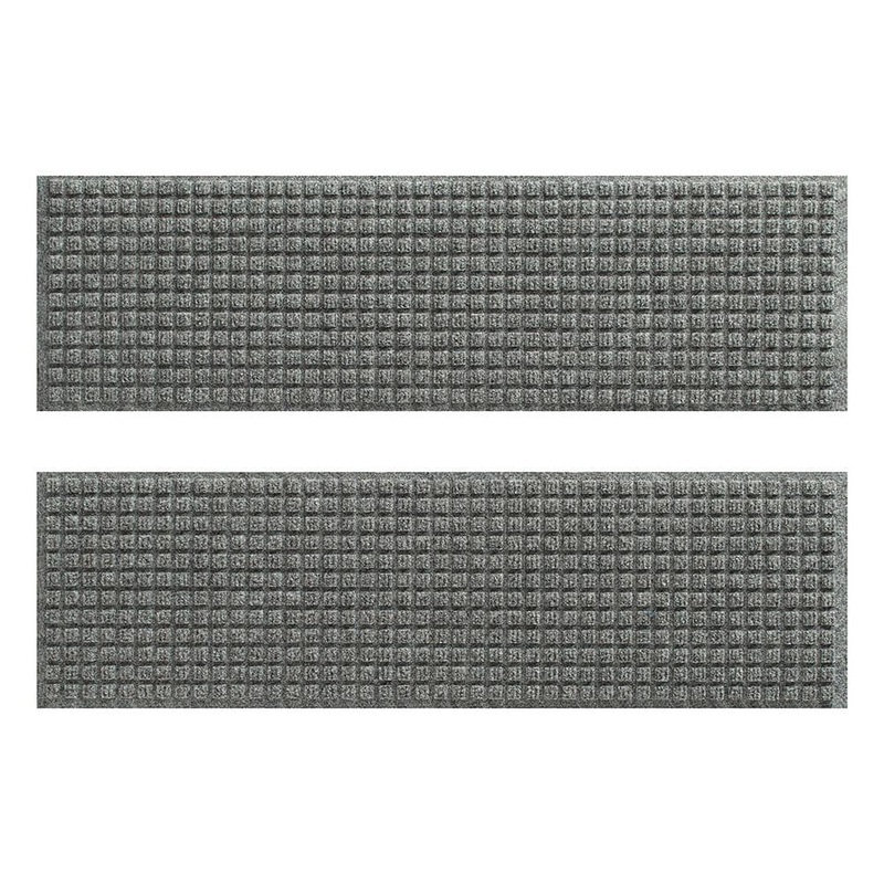 Bungalow Flooring Waterhog Squares 8.5 in. x 30 in. PET Polyester Indoor Outdoor Stair Tread Cover (Set of 4) Medium Gray 20266571
