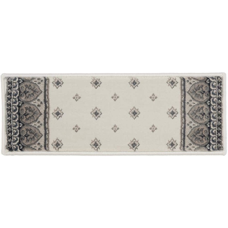 Natco Kurdamir Fleur de Lis Oyster/Chalk 9 in. x 33 in. Polypropylene Stair Tread Cover 2848YCST33H