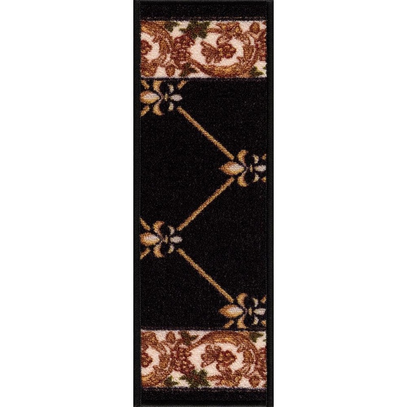 PLAYA RUG Fleur De Lis Black 8.5 in. x 26 in. Polyamide Stair Tread Cover ADST-8X26-1PC-FLEUR-DE-LIS-BLACK