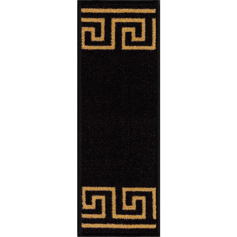 PLAYA RUG Greek Key Black 8.5 in. x 26 in. Polyamide Stair Tread Cover ADST-8X26-1PC-Greek Key-BLACK