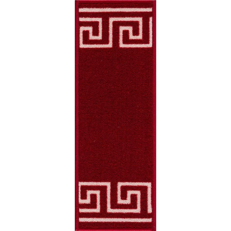 PLAYA RUG Greek Key Burgundy Red 8.5 in. x 26 in. Polyamide Stair Tread Cover (Set of 3) ADST-8X26-3PCS-Greek Key-RED