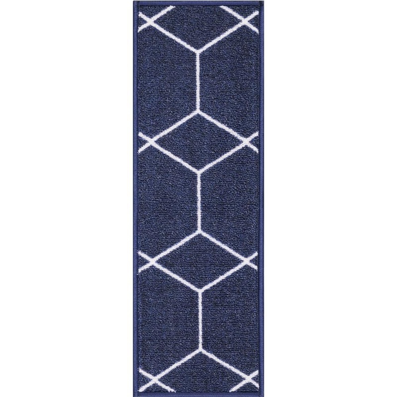 PLAYA RUG Hexagon Design Navy Color 8.5 in. x 26 in. Polyamide Stair Tread Cover Set of 7 Y-7PCS-HXG-NAVY