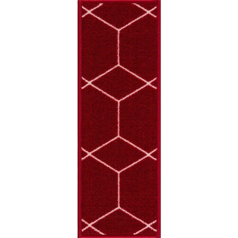 PLAYA RUG Hexagon Design Red Color 8.5 in. x 26 in. Polyamide Stair Tread Cover Set of 13 Y-13PCS-HXG-RED