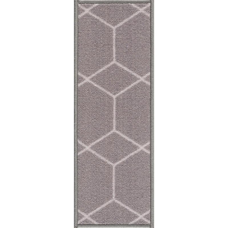 PLAYA RUG Hexagon Gray 8.5 in. x 26 in. Nylon Stair Tread Cover (1 Piece) ADST-8X26-1PC-Hexagon-GREY