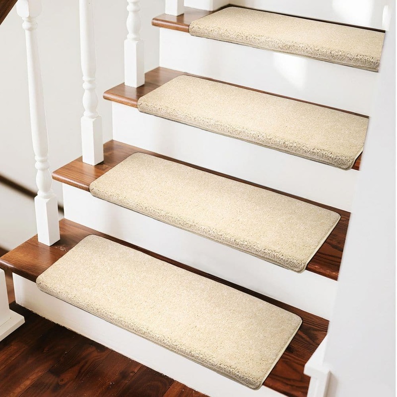 PURE ERA Beige 9.5 in. x 30 in. x 1.2 in. Polypropylene Bullnose Tape Free Non Slip Indoor Carpet Stair Treads Covers Set of 14 PE-ST01-BG14