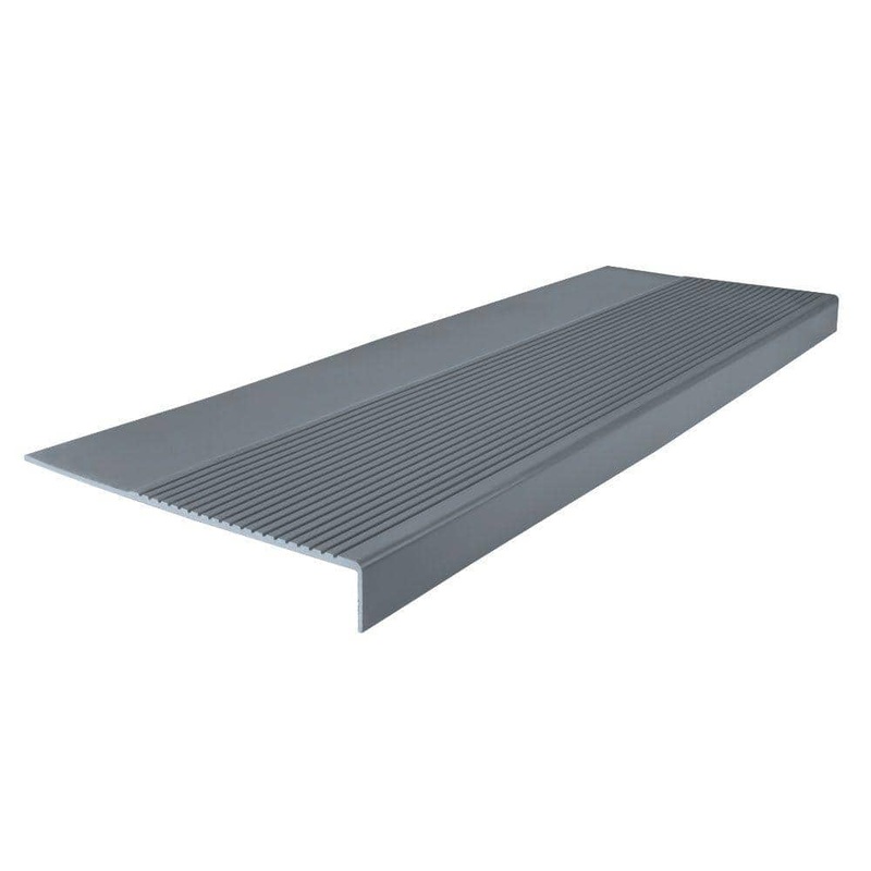 ROPPE Light Duty Ribbed Design Dark Gray 12-1/4 in. x 48 in. Rubber Square Nose Stair Tread 48803P150