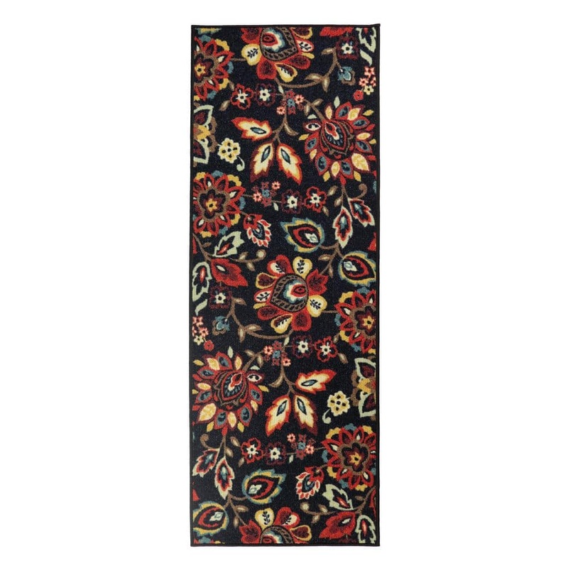 RugStylesOnline Berber Collection Floral Black 26 in. W x 144 in. L Stair Runner 26.03 sq. ft. BERBER03-26X12